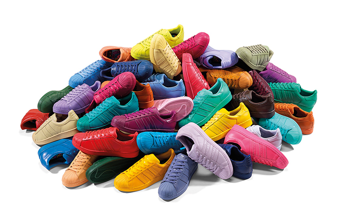 全50色のスーパースター (Superstar)！アディダス オリジナルス (adidas Originals) × ファレル・ウィリアムス (Pharrell Williams)のコラボ、スーパーカラー (Supercolor)が登場！