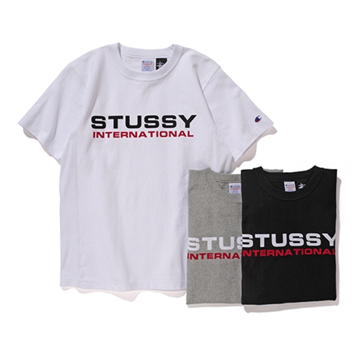 4/7から！ステューシー (STUSSY) × チャンピオン (CHAMPION)、「INTERNATIONAL」ロゴのTシャツ&ショーツが発売！
