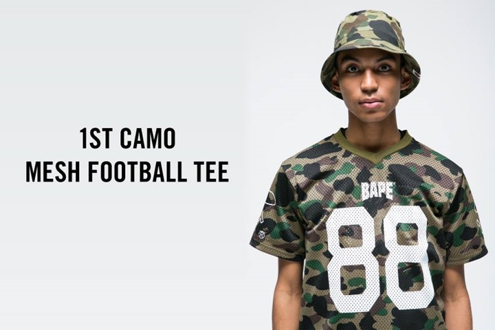 エイプ (A BATHING APE)から「1ST CAMO」アイテムとして、メッシュフットボールTEE & ビーチパンツが6/20から発売！