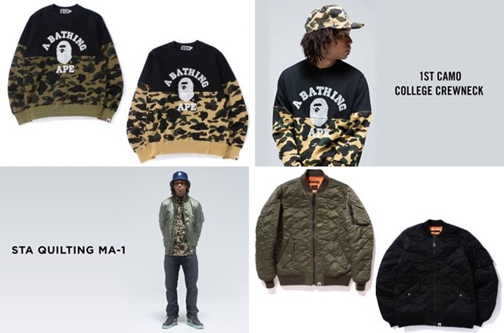 10/3からA BATHING APE 「STA QUILTING MA-1」「1ST CAMO COLLEGE CREWNECK」が発売！ (エイプ)