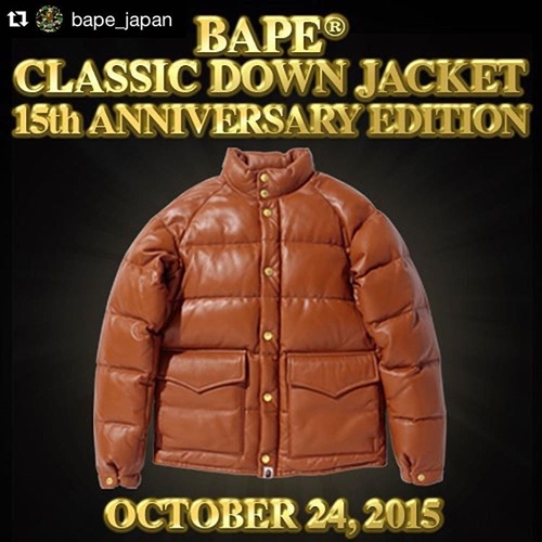 キムタク検事が着用していたBAPE CLASSIC DOWN JACKET 15th ANNIVERSARY EDITIONが2店舗30着限定で10/24から発売！(A BATHING APE エイプ)