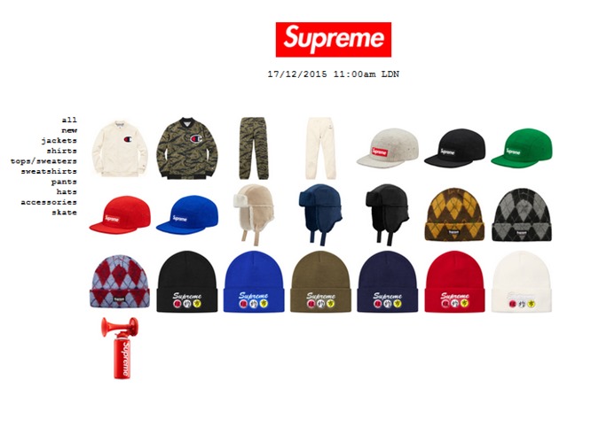 12/19発売！シュプリーム (SUPREME) 2015 F/W レギュラーアイテム一覧！