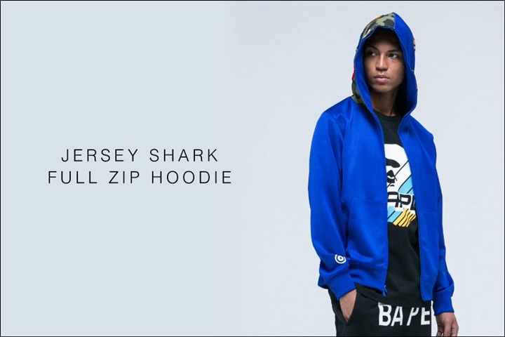 A BATHING APEからジャージ素材を使用したフルジップフーディ「JERSEY SHARK FULL ZIP HOODIE」が1/9から発売！(エイプ)