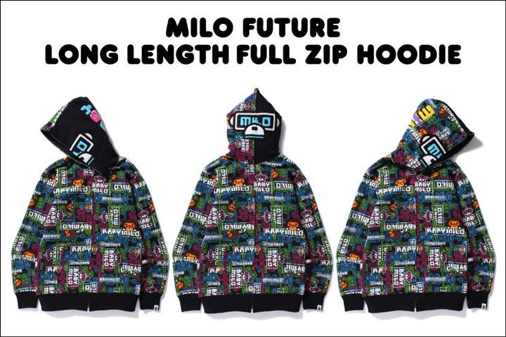 A BATHING APEから近未来的なBABY MILOの2016 SPRING/SUMMER新柄「MILO FUTURE」で仕上げた「MILO FUTURE LONG LENGTH FULL ZIP HOODIE」が2/20発売！(エイプ)