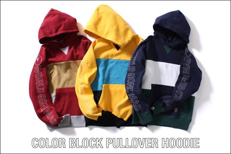 A BATHING APEから2016年最新カラーブロック柄で仕上げたプルオーバーフーディ「COLOR BLOCK PULLOVER HOODIE」が2/27発売！(エイプ)