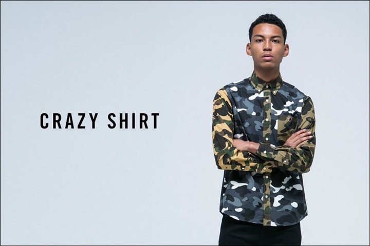 A BATHING APEからオリジナルカモ柄の1ST CAMOと蓄光プリントが施されたCITY CAMOを使いクレイジーパターンで仕上げた「CRAZY SHIRT」が4/9発売！(エイプ)