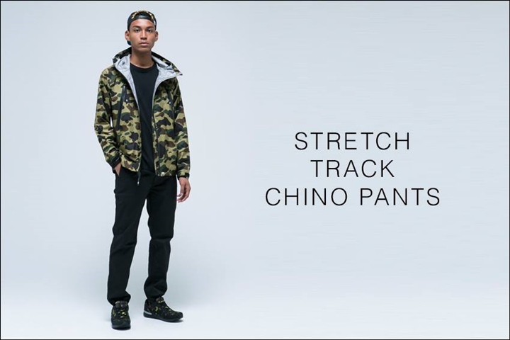 A BATHING APEから柔らかくストレッチの効いた優しい履きごこちの「STRETCH TRACK CHINO PANTS」が4/9発売！(エイプ)