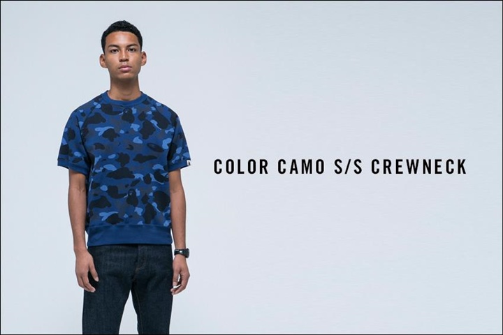 A BATHING APEから鮮やかなCOLOR CAMOで仕上げた半袖のクルーネック「COLOR CAMO S/S CREWNECK」が4/30発売！(エイプ)