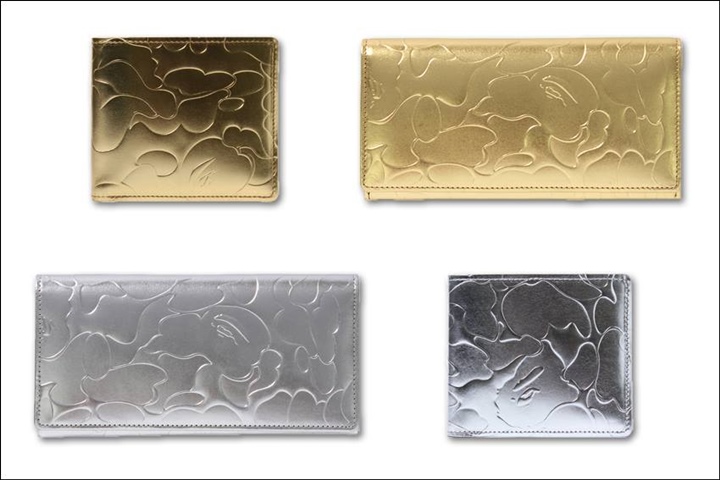 A BATHING APEから箔プリントで型押しされたABCカモのレザーウォレット「FOIL ABC LEATHER WALLET」が4/30発売！(エイプ)