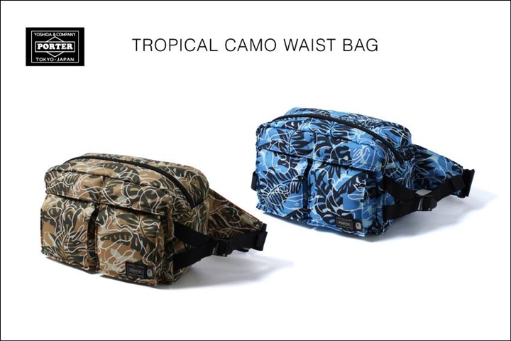 A BATHING APE × PORTER コラボ！今季新柄のリゾートをイメージしたトロピカルなカラーリングのカモフラージュ柄「TROPICAL CAMO」である「PORTER TROPICAL CAMO WAIST BAG」が5/28から発売！(エイプ)