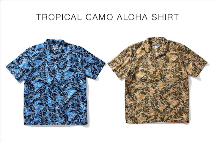 A BATHING APEからリゾートをイメージしたトロピカルなカラーリングのカモフラージュ柄「RESORT MULTI CAMO」で仕上げたアロハシャツ「TROPICAL CAMO ALOHA SHIRT」が5/28から発売！(エイプ)