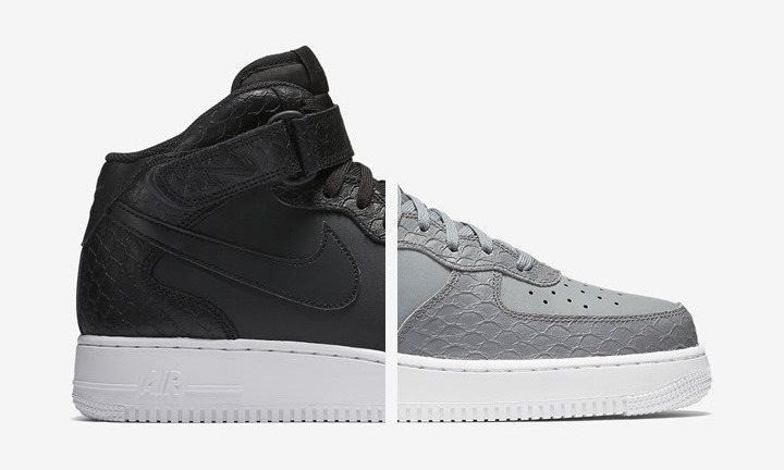 アニマルパターンのナイキ エア フォース 1 07 ミッド エレベート “ブラック/コールドアッシュ” (NIKE AIR FORCE 1 07 MID LV8 “Black/Cold Ash”) [804609-003,004]