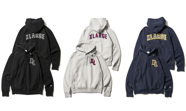 X-large × Champion SNAP BUTTON PULLOVER HOOD SWEATが発売中！ (エクストララージ チャンピオン プルオーバー フード スウェット)