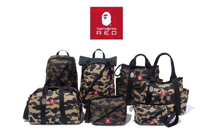 サムソナイト・レッド × ア ベイシング エイプがコラボ！オリジナルカモフラージュ柄「1ST CAMO」を落とし込んだバッグコレクションが10/8発売！ (Samsonite RED A BATHING APE)