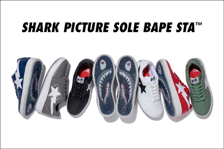 A BATHING APEからクリアソールにシャークモチーフが浮かび上がる「BAPE STA」新作が11/19発売！ (ア ベイシング エイプ)