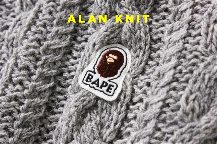 A BATHING APEから左腕にワンポイントのAPE HEADのロゴが入ったアラン模様で編み上げたニット「ALAN KNIT」が11/19発売！ (ア ベイシング エイプ)
