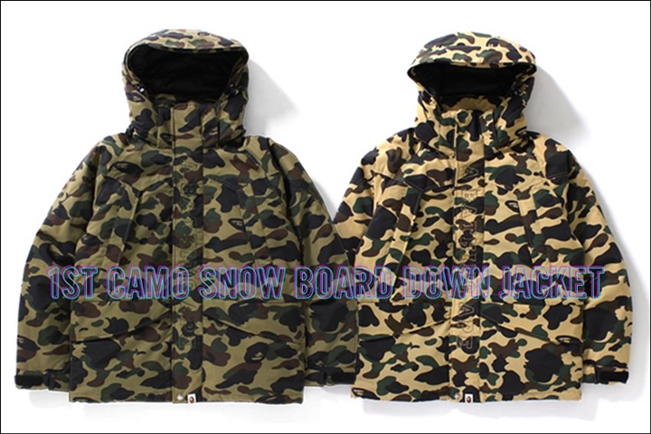 A BATHING APEから防寒性、防風性、そして快適な着心地を実現するスノーボードジャケットが「1ST CAMO SNOW BOARD DOWN JACKET」11/26発売！ (ア ベイシング エイプ)