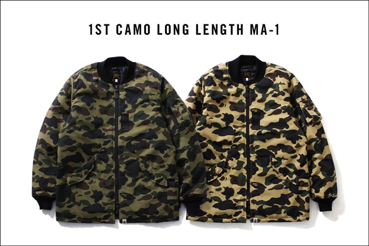 A BATHING APEからトレンドであるMA-1をロング丈でリリース！「1ST CAMO LONG LENGTH MA-1」が12/3から発売！ (ア ベイシング エイプ)