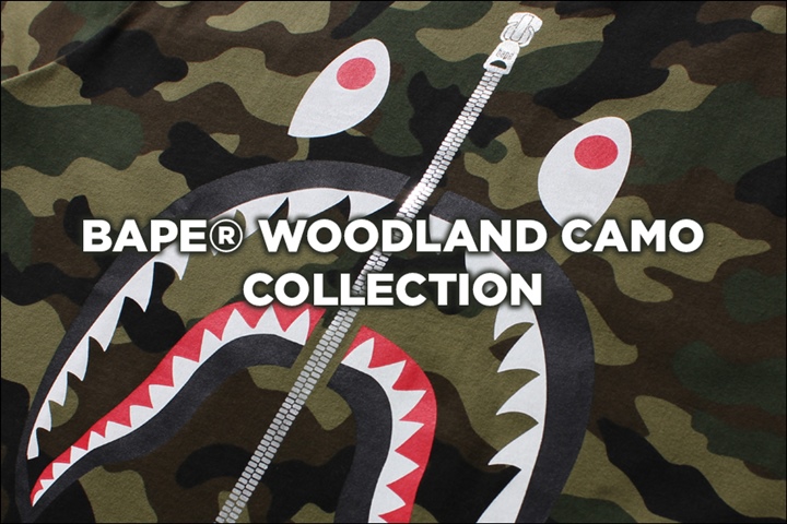 A BATHING APEからウッドランドカモ/SHARK柄の3アイテム「WOODLAND CAMO COLLECTION」が12/17から発売！ (ア ベイシング エイプ)