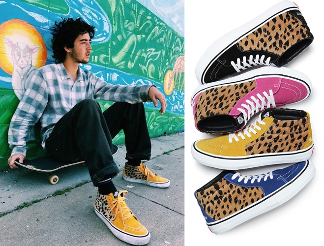 シュプリーム×バンズ  Velvet Leopard Sk8-Mid Pro