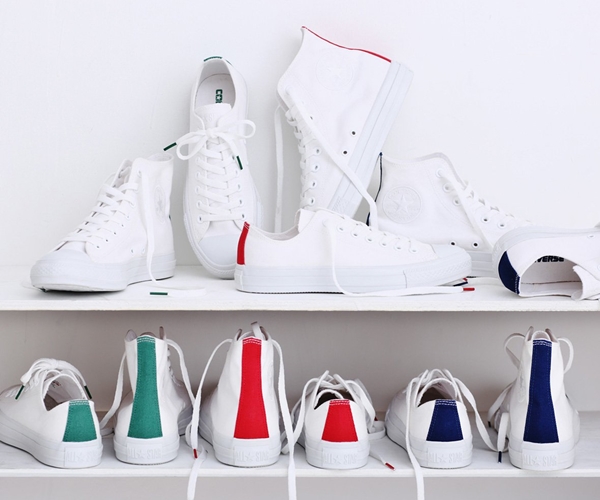 ホワイトスニーカーにアクセントカラーを施したCONVERSE ALL STAR COLORINWHITE OX/HI (コンバース オールスター カラーインホワイト)