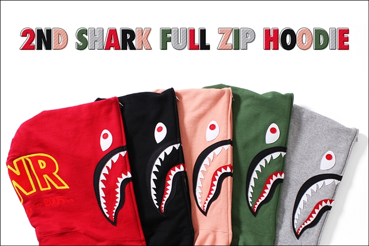 A BATHING APEからシャークフーディー 2ndバージョン「2ND SHARK FULL ZIP HOODIE」5カラーが4/1から発売！ (ア ベイシング エイプ)