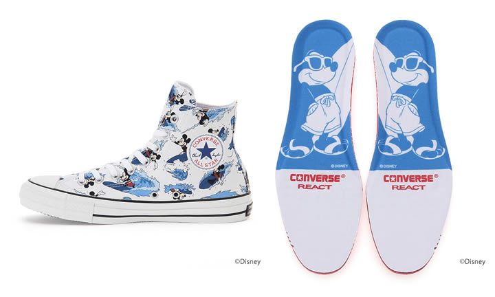 ミッキーマウスがサーフィンをする夏らしいプリントをアッパー全体に施したCONVERSE ALL STAR 100 MICKEY MOUSE SURFIN HIが5月発売！ (コンバース オールスター 100 ミッキーマウス サーフィン ハイ)