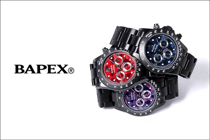 A BATHING APE オリジナルウォッチ シリーズの「BAPEX」から「COLOR CAMO TYPE 3 BAPEX」がネイビー/レッド/パープルの3色展開で5/6発売！ (エイプ)