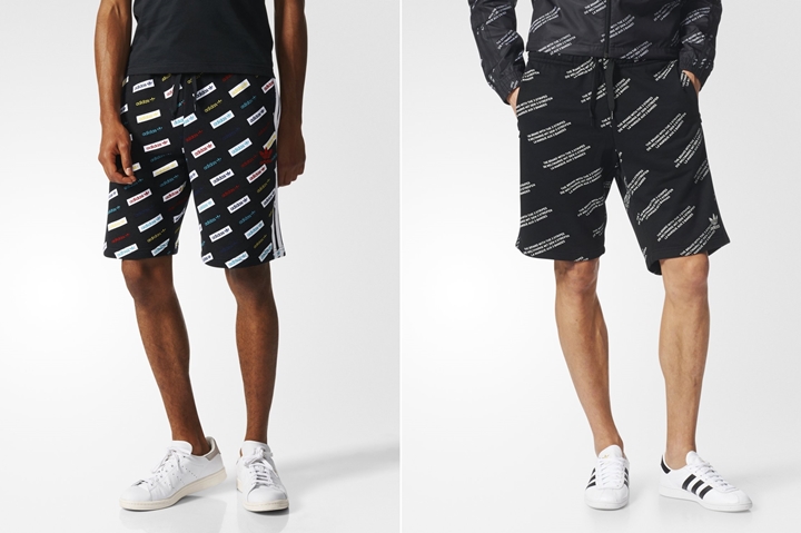 リニアトレフォイルロゴを斜めにあしらった総柄のadidas Originals TREFOIL MONOGRAM SHORTS (アディダス オリジナルス トレフォイル モノグラム ショーツ) [BP8947,8949]