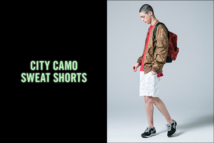 A BATHING APEから暗闇で光る蓄光プリントを使用したCITY CAMOで仕上げたスウェットショーツ「CITY CAMO SWEAT SHORTS」が6/17発売 (ア ベイシング エイプ)