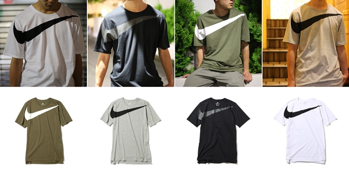 右胸にビッグスウッシュロゴを配置したナイキ ドロップテール オーバーサイズ スウッシュ TEE (NIKE DROPTAIL OVERSIZE SWOOSH) [856491-010,063,100,222]