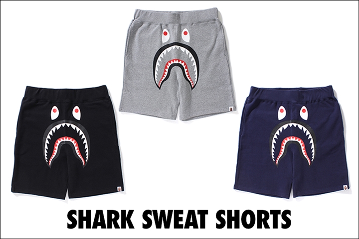 A BATHING APEからシャークモチーフが際立つデザインのスウェットショーツ「SHARK SWEAT SHORTS」が7/1発売 (ア ベイシング エイプ)