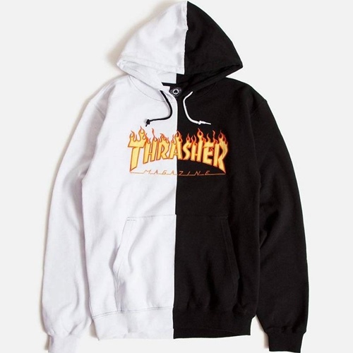 THRASHER FLAME LOGO SPLIT HOODIE "White/Black" (スラッシャー フィレイム スプリット フーディー "ホワイト/ブラック")