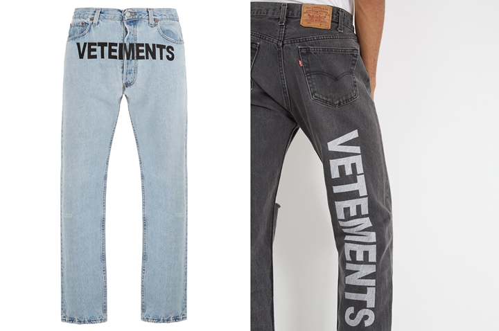 テキストロゴを大胆に刺繍したVETEMENTS × Levi’s “logo-embroidery jeans” (ヴェトモン リーバイス)