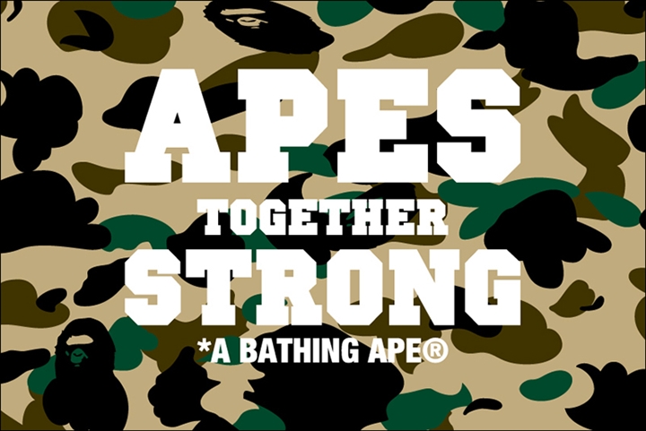 A BATHING APEからブランドの世界観を表現する「APES TOGETHER STRONG」のタイポグラフィーをアイテムにデザインしたコレクションが11/4発売 (ア ベイシング エイプ)