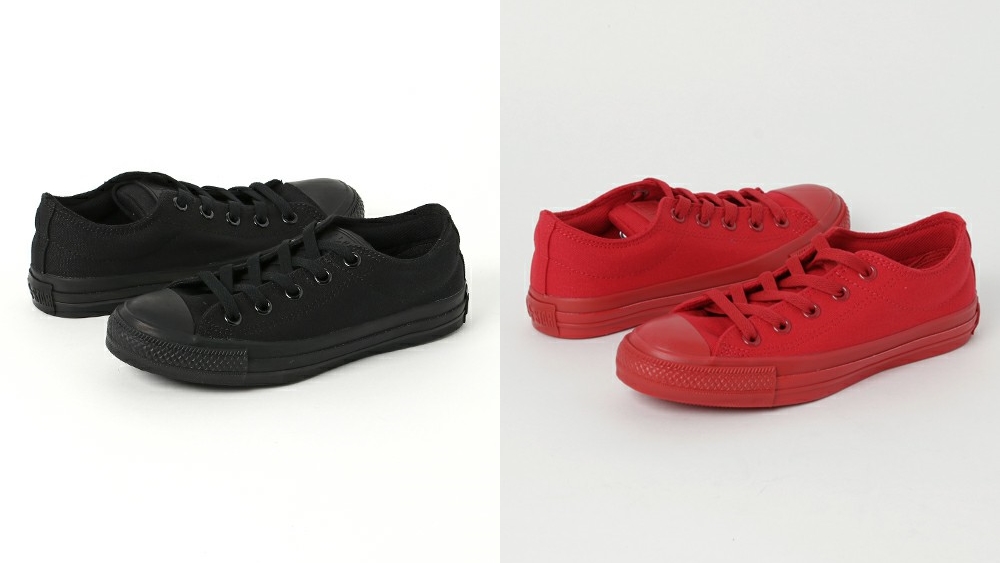 タン厚のCONVERSE ALL STAR ST MN OX "Black/Red" (コンバース オールスター ストリート モノカラー "ブラック/レッド")