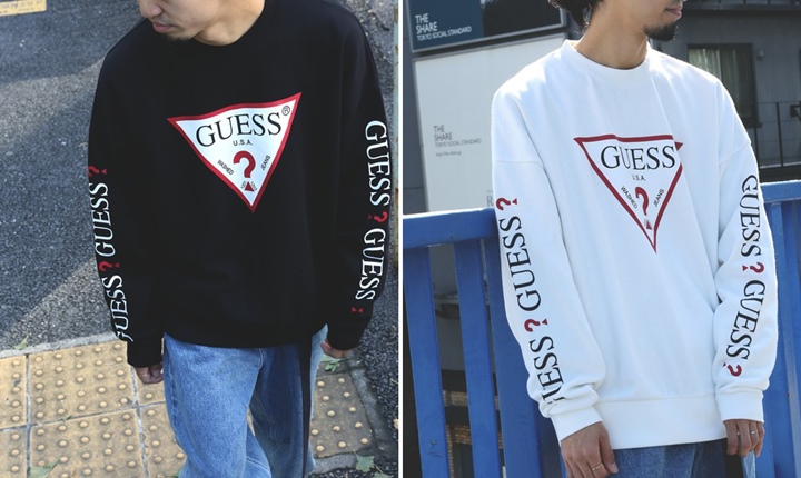 200枚/web限定！両袖にプリントされたGUESS × FREAK’S STORE 別注 スーパービッグ ロゴ クルーネックスウェットが12月上旬発売 (ゲス フリークスストア)