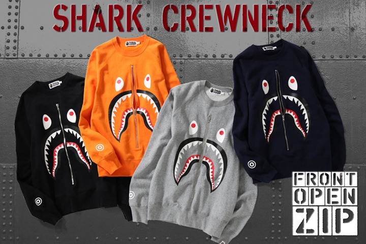 A BATHING APEからシャークモチーフのジップグラフィックが開閉可能なギミックとして仕上がったクルーネック「SHARK CREWNECK」が11/18発売！ (ア ベイシング エイプ)