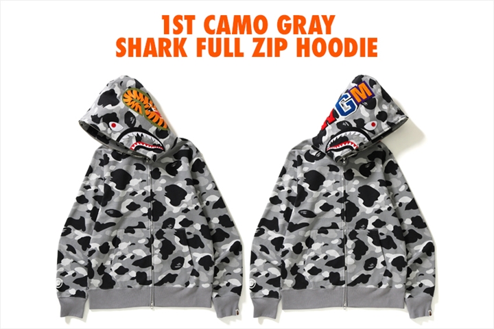 A BATHING APEから1ST CAMOをグレーカラーで仕上げたシャークフルジップフーディー「1ST CAMO GRAY SHARK FULL ZIP HOODIE」が12/2発売 (ア ベイシング エイプ)