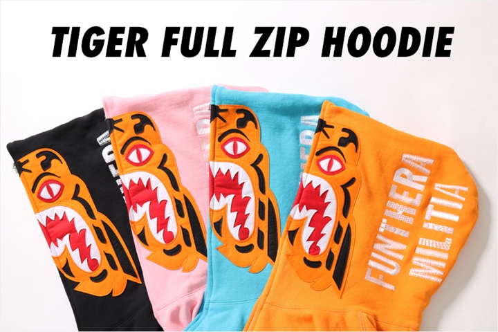 A BATHING APEからタイガーモチーフをフーディーに落とし込んだフルジップフーディー「TIGER FULL ZIP HOODIE」が12/9発売 (ア ベイシング エイプ)