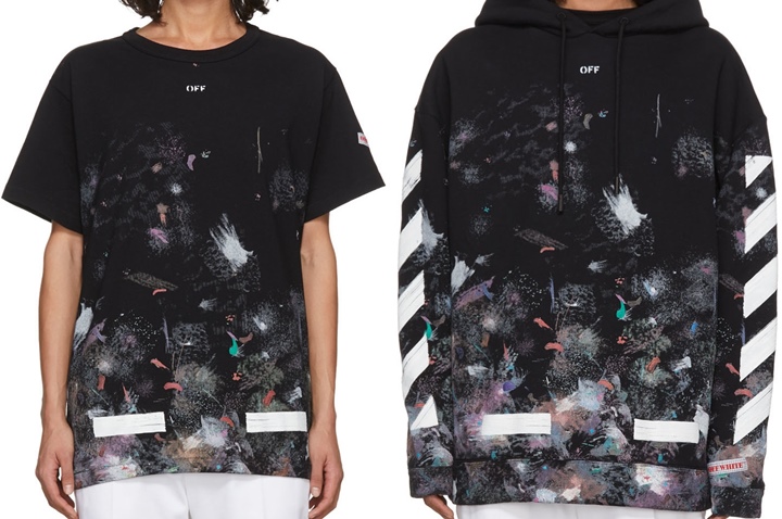 SSENSE限定！OFF-WHITE C/O VIRGIL ABLOH ブラック ブラッシュ ダイアゴナル アロー ギャラクシー TEE/フーディ (オフホワイト)