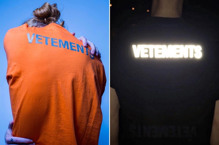 リフレクティブ テキストロゴをプリントしたVETEMENTS 2017-2018 S/S "Staff Print Jersey TEE" (ヴェトモン 2018 春夏)