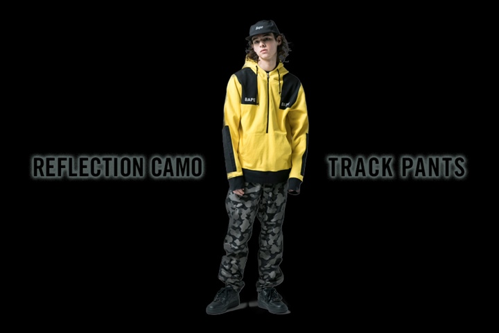 A BATHING APE 2018 S/Sのシーズン迷彩「REFLECTION CAMO」を落とし込んだトラックパンツ「REFLECTION CAMO TRACK PANTS」が1/6発売 (ア ベイシング エイプ)