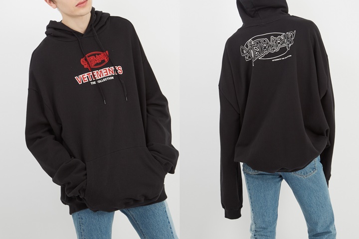 グラフィティフォントのロゴをプリントしたVETEMENTS 2018 S/S “Hooded logo-print jersey sweatshirt” (ヴェトモン 2018 春夏)