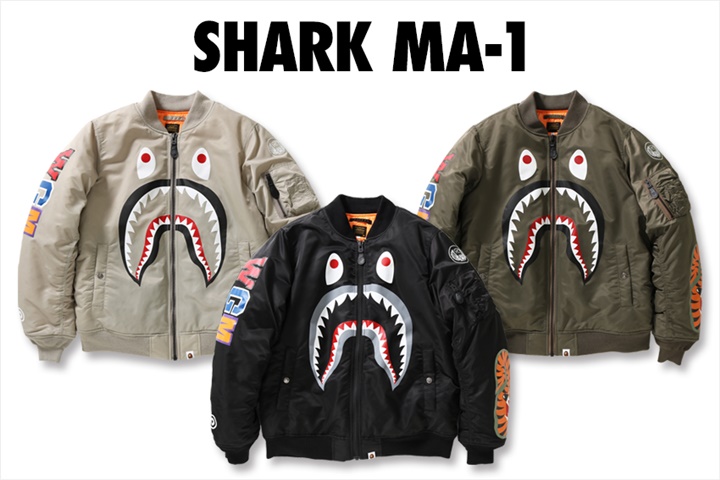 A BATHING APEからシャークモチーフを配したMA-1「SHARK MA-1」が1/27発売 (ア ベイシング エイプ)