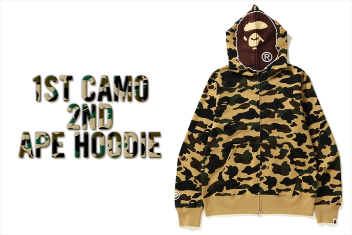 A BATHING APEからエイプヘッドをフード部分にあしらったフルジップフーディ「"APE HOODIE" 2ND MODEL」が2/3発売 (ア ベイシング エイプ)