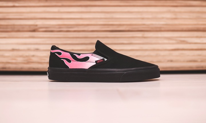 pink vans with flames