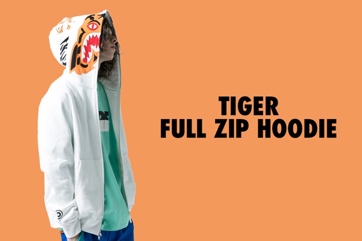 A BATHING APEからタイガーモチーフをフーディーに落とし込んだフルジップフーディ「TIGER FULL ZIP HOODIE」が2/10発売 (ア ベイシング エイプ)