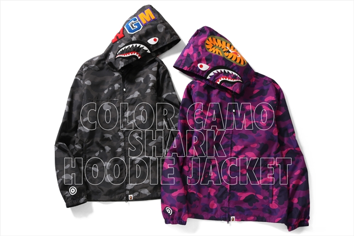 A BATHING APEからCOLOR CAMO柄でデザインしたフーディジャケット「COLOR CAMO SHARK HOODIE JACKET」が2/24発売 (ア ベイシング エイプ)