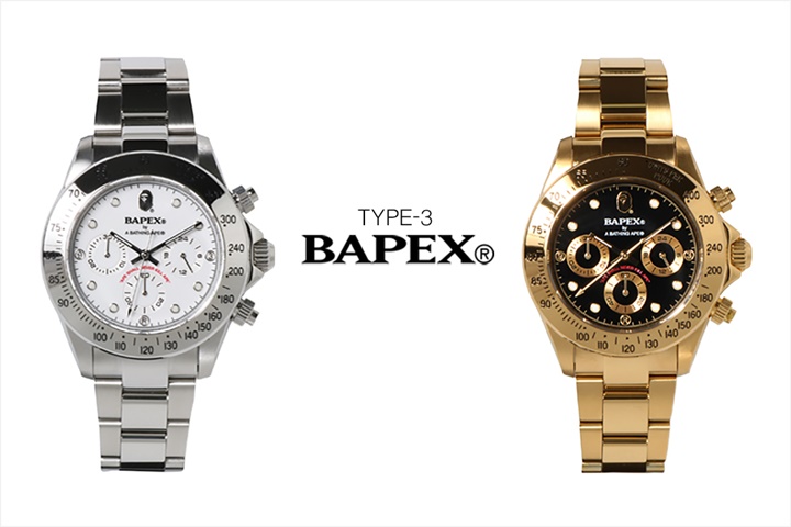 A BATHING APE オリジナルリストウォッチ「TYPE 3 BAPEX」がシルバーとゴールドの2色展開で3/3から発売 (ア ベイシング エイプ)